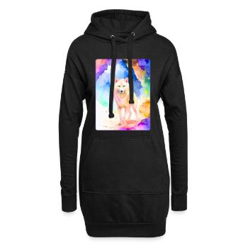 Loup blanc devant une grotte colorée - Sweat-shirt à capuche long Femme - noir - Devant