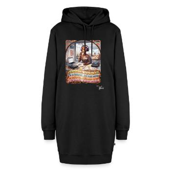 Heuschrecke JOGUE Dolmetscherin in 4 Sprachen - Hoodie-Kleid - Schwarz - Vorne - AI Model Female 172 light (172cm)
