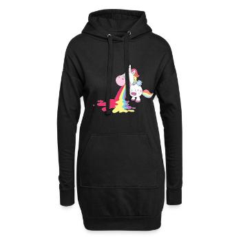 La licorne vomit l’arc-en-ciel Personnalisation - Sweat-shirt à capuche long Femme - noir - Devant
