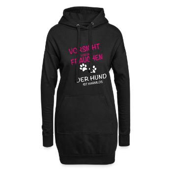 Vorsicht vor dem Frauchen - der Hund ist harmlos - Hoodie-Kleid - Schwarz - Vorne
