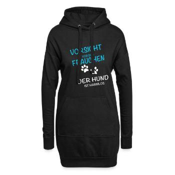 Vorsicht Frauchen, Hund ist Harmlos - Hoodie-Kleid - Schwarz - Vorne