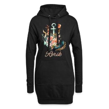 Rerik-Anker mit Blumen - Hoodie-Kleid - Schwarz - Vorne