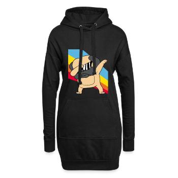 Retro Vintage Style Pop Art Dabbing Dab Mops Hund - Hoodie-Kleid - Schwarz - Vorne