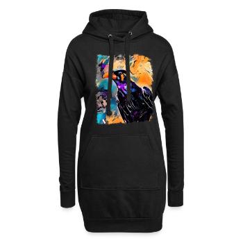 Beo Mynah Starling Corbeau coloré Art moderne - Sweat-shirt à capuche long Femme - noir - Devant