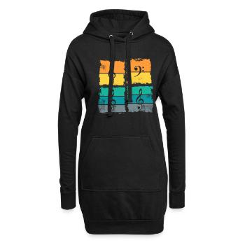 Bass Bassschlüssel Musiker Bassist Retro Vintage - Hoodie-Kleid - Schwarz - Vorne