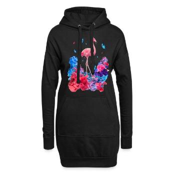 Wolken Flamingo - Hoodie-Kleid - Schwarz - Vorne