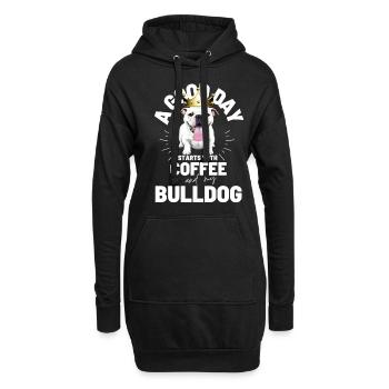 UNE BONNE JOURNÉE COMMENCE avec Coffee & Bulldog - Sweat-shirt à capuche long Femme - noir - Devant