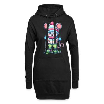 Cute Skier Mouse - Hoodie-Kleid - Schwarz - Vorne