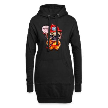 Pompier, je te protègerai, carlin - Sweat-shirt à capuche long Femme - noir - Devant