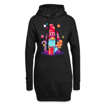 Dessin animé coloré du pop art des elfes de Noël - Sweat-shirt à capuche long Femme - noir - Devant