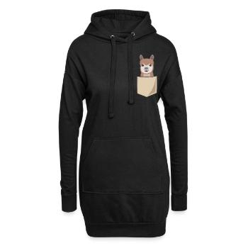 Alpaka Lama In Brusttasche Print Geschenk Kamel - Hoodie-Kleid - Schwarz - Vorne