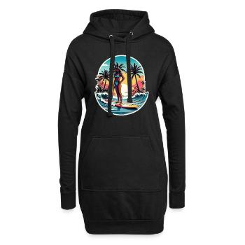 surf plage palmier soleil vacances - Sweat-shirt à capuche long Femme - noir - Devant