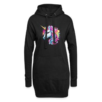 Regenbogen-Einhorn - Hoodie-Kleid - Schwarz - Vorne