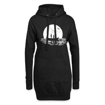 Papa père et fils pêcher ensemble au clair de lune 8 - Sweat-shirt à capuche long Femme - noir - Devant