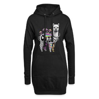 Skurriles Alpaka mit psychedelischen Pilzen - Hoodie-Kleid - Schwarz - Vorne