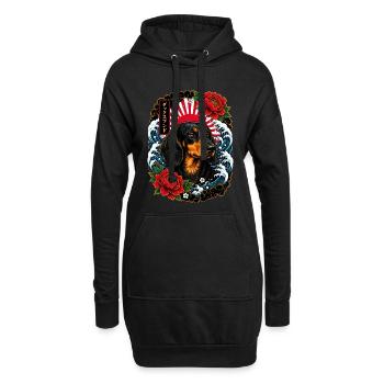 Dackel im japanischen Irezumi Tattoo Stil - Hoodie-Kleid - Schwarz - Vorne