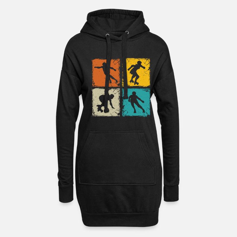 Roller derby rétro carrés roller derby unique - Sweat-shirt à capuche long Femme - noir