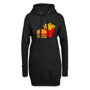 Burger mit Pommes - Hoodie-Kleid - Schwarz - Vorne