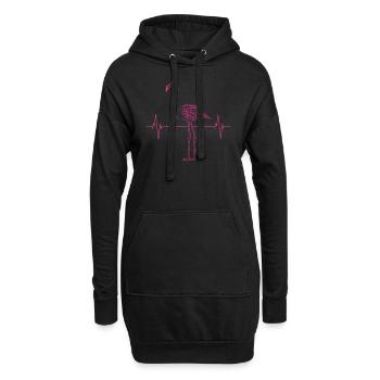 Heartbeat flamant rose amour oiseau cadeau - Sweat-shirt à capuche long Femme - noir - Devant