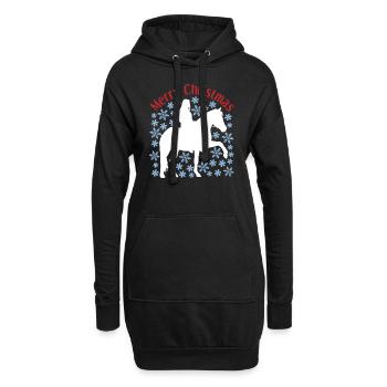 Weihnachtliches Mädchen-Pferd-Schnee Motiv - Hoodie-Kleid - Schwarz - Vorne
