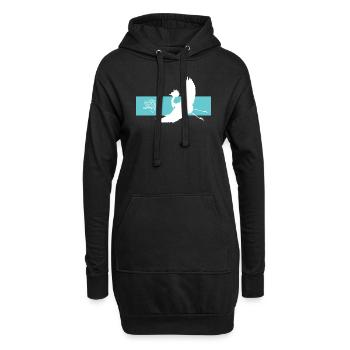 Kranich und Lotusblume auf rotem Balken - Hoodie-Kleid - Schwarz - Vorne