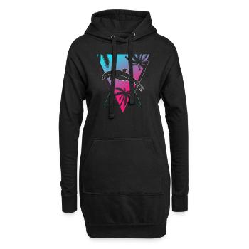 Retro Delphin Sunset Palmen Silhouette - Hoodie-Kleid - Schwarz - Vorne