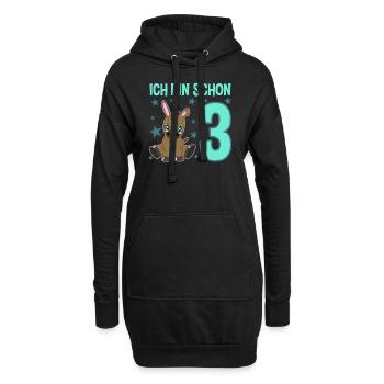 Dreijähriges Festeselchen Glückwunschmotiv - Hoodie-Kleid - Schwarz - Vorne