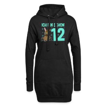 Zwölfter Geburtstag: Esel mit Partyflair - Hoodie-Kleid - Schwarz - Vorne