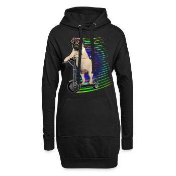 Escooter Mops mit Blumenkranz Electricscooter - Hoodie-Kleid - Schwarz - Vorne