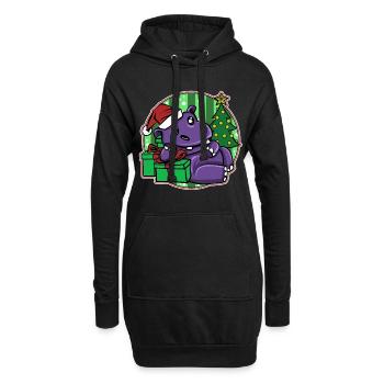 Weihnachten Ugly Christmas Xmas Hippopotamus - Hoodie-Kleid - Schwarz - Vorne