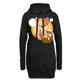 Hund und Bubble Tea - Hoodie-Kleid - Schwarz - Vorne