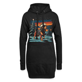 Dackel mit Weihnachtsmütze und Sonnenbrille - Hoodie-Kleid - Schwarz - Vorne