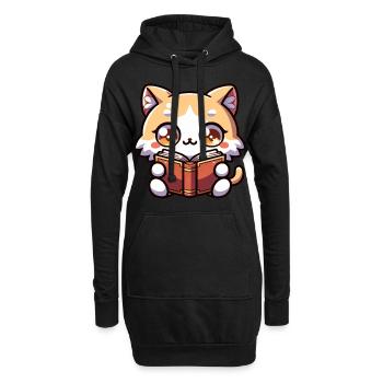 Katze liest Buch Kätzchen Bodysuit Druck - Hoodie-Kleid - Schwarz - Vorne