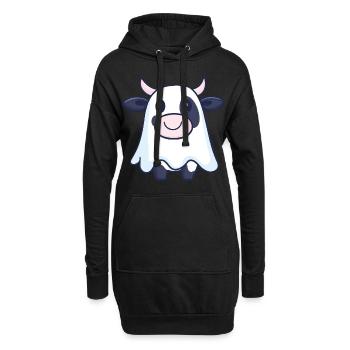 Vache Halloween Bande Dessinée Fantôme - Sweat-shirt à capuche long Femme - noir - Devant