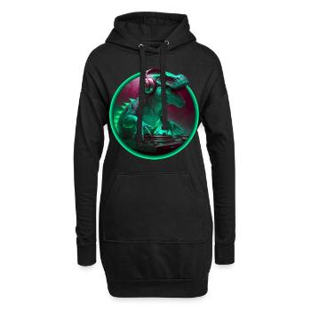 Dino DJ Musicien Kids Party Chemise cadeau - Sweat-shirt à capuche long Femme - noir - Devant