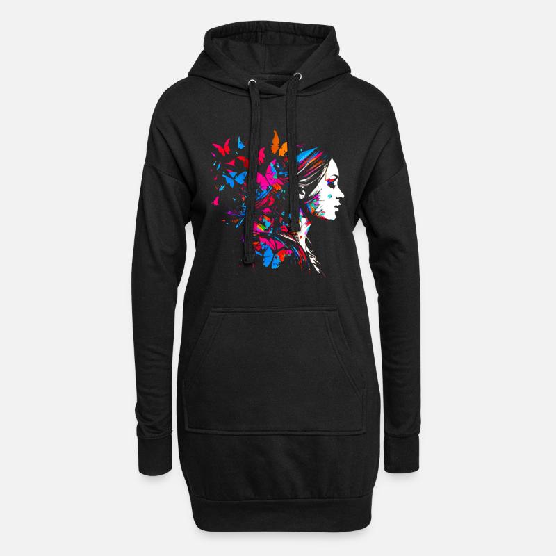 Psychedelisches Artwork Schmetterlinge - Open Mind - Hoodie-Kleid - Schwarz