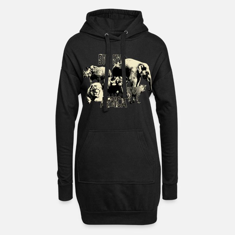 Afrika Big Five Nashorn Elefant Löwe Leopard - Hoodie-Kleid - Schwarz