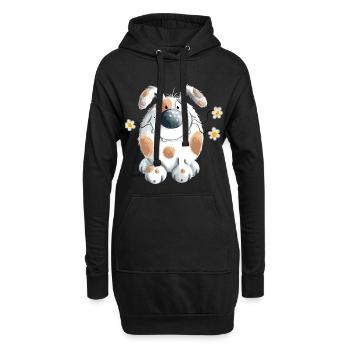 Hund mit Gänseblümchen Niedliches Cartoon  - Hoodie-Kleid - Schwarz - Vorne
