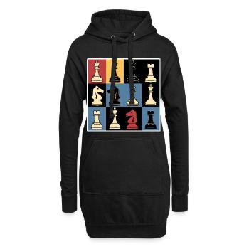 Schachfiguren Grafik - Hoodie-Kleid - Schwarz - Vorne