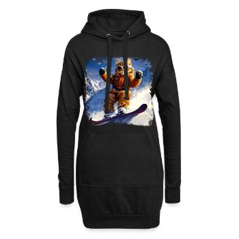 Katzen Snowboard - Hoodie-Kleid - Schwarz - Vorne