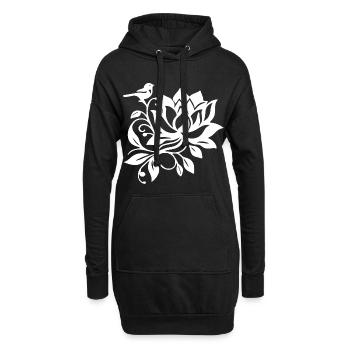 Le lotus blanc et l'oiseau - Sweat-shirt à capuche long Femme - noir - Devant