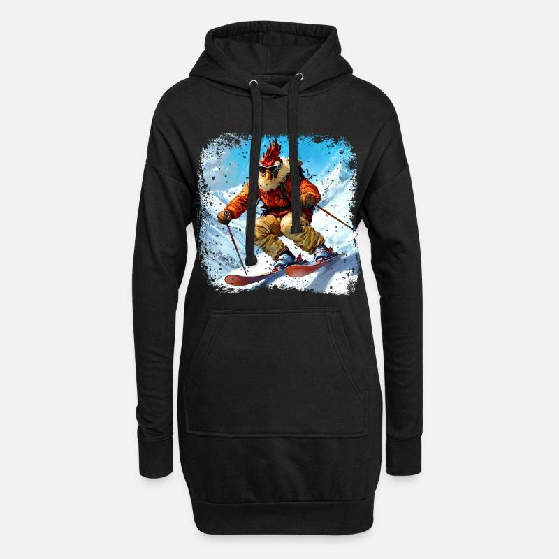 Ski Hühner - Hoodie-Kleid - Schwarz