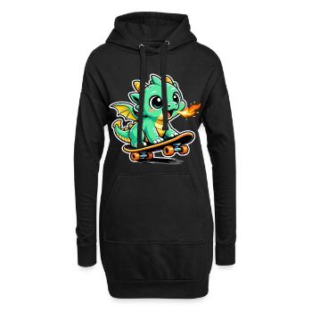 Kleiner Drachen Skateboarder - Hoodie-Kleid - Schwarz - Vorne