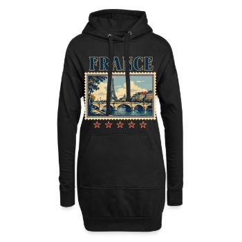 Tournée des timbres vintage de Paris - Sweat-shirt à capuche long Femme - noir - Devant