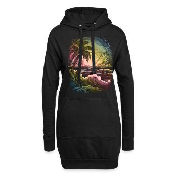 Soleil, Coucher de soleil, Mer, Palmiers, Vacances, Été - Sweat-shirt à capuche long Femme - noir - Devant