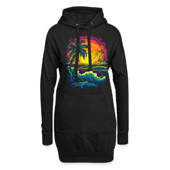 Plage, Lever du soleil, Coucher de soleil Palmiers de mer - Sweat-shirt à capuche long Femme - noir - Devant
