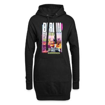 Berlin Skyline Fernsehturm Deutschland Stadt Bunt - Hoodie-Kleid - Schwarz - Vorne