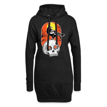 Eleganter Totenschädel Gruseliges Halloween Design - Hoodie-Kleid - Schwarz - Vorne