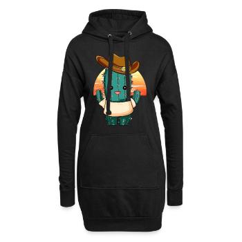 Cactus cowboy kawaii au coucher du soleil - Sweat-shirt à capuche long Femme - noir - Devant
