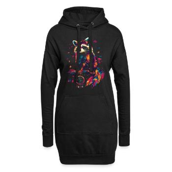 Raccoon with Dream Catcher - Hoodie Dress - black - Front